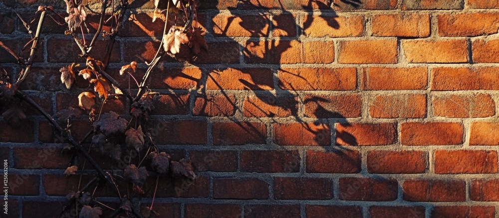 Aufkleber rustic red brick wall with ivy shadows highlighting texture and warmth in architectural design and l