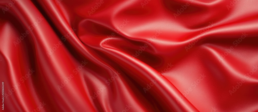 Poster bright red artificial leather fabric texture with soft folds creating a stylish background ideal for