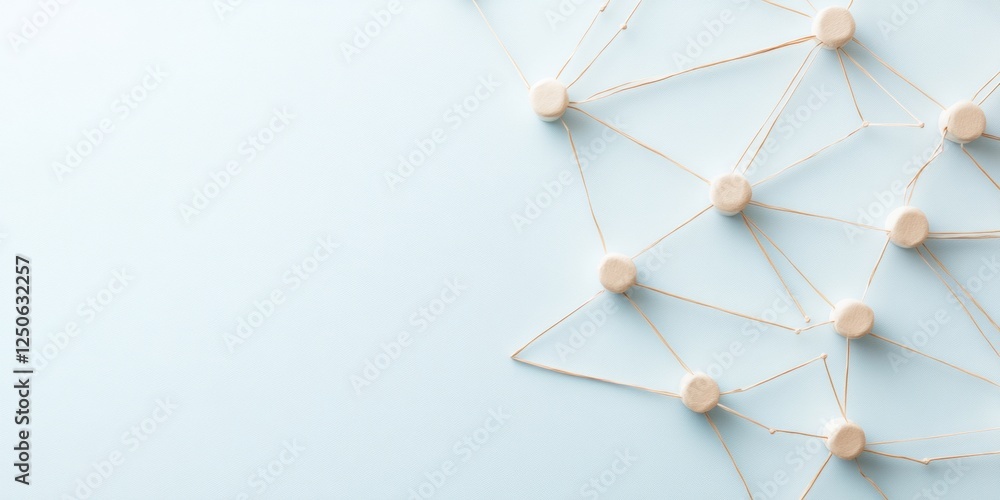 Poster Modern Network Visualization Paper Node Structure with String on Blue Background - Enhancing System Design and Connectivity Insights in Tech Industries