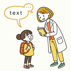 Friendly doctor explaining a medical condition to a young patient in cartoon style