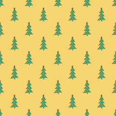 Seamless pattern with geometric minimal scandinavian Christmas tree doodle for decorative print, wrapping paper, greeting cards and fabric