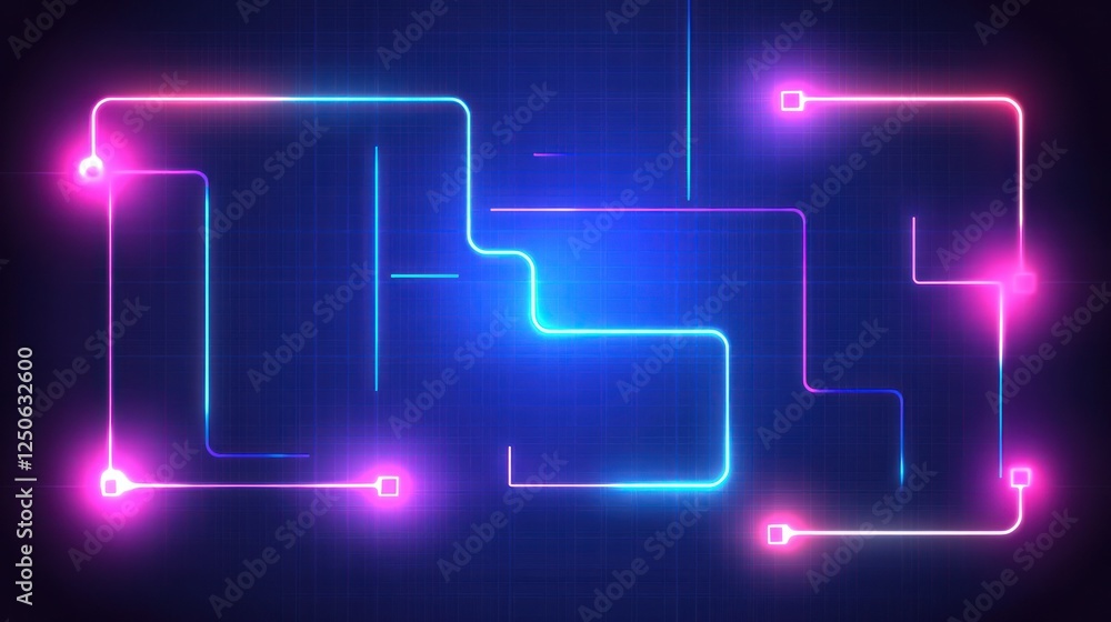 Poster abstract technology background with glowing neon lines and square elements