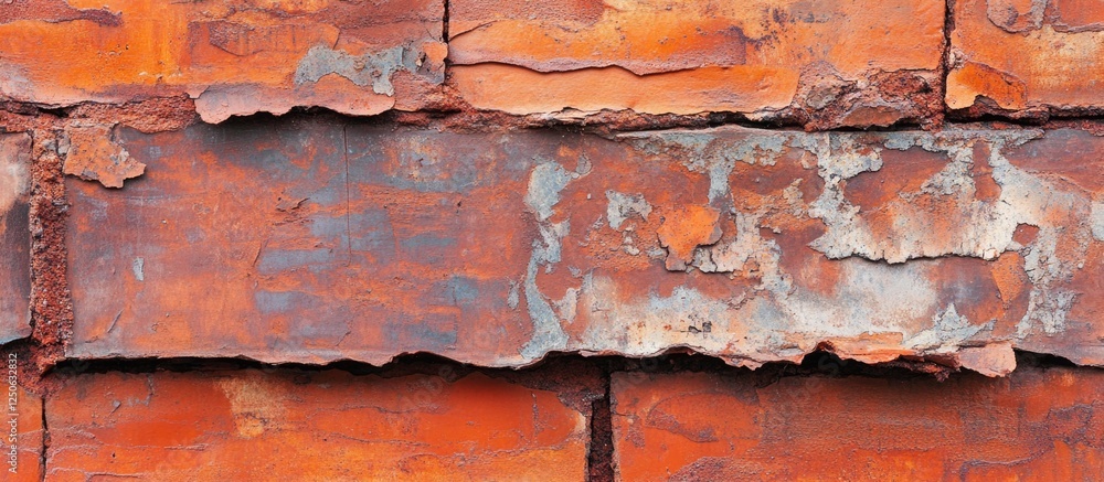 Poster close-up view of a weathered red brick wall texture showcasing intricate details and color variation