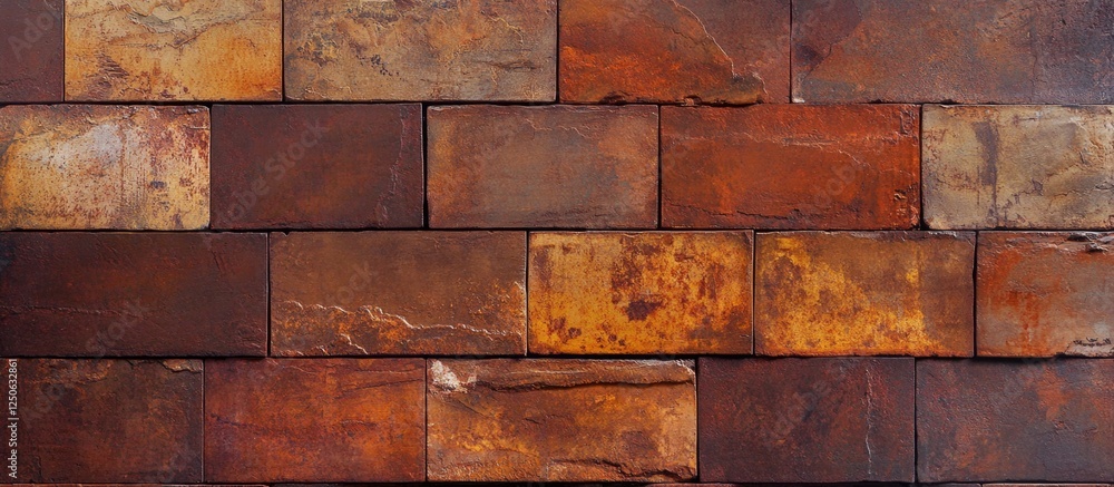 Poster rustic red brick wall texture in a layered pattern with warm tones and variations for backgrounds or