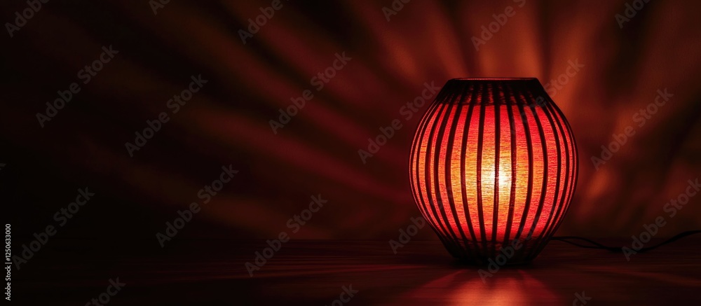 Poster elegant red lamp casting warm light with artistic shadows in a darkened setting creating a cozy and 