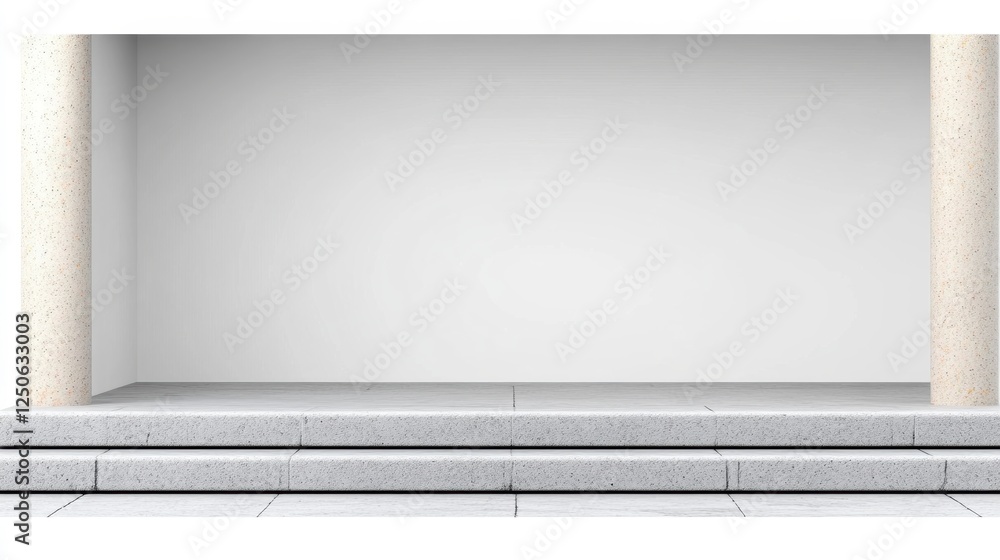 Poster a minimalist stage with steps and columns, suitable for presentations or events.