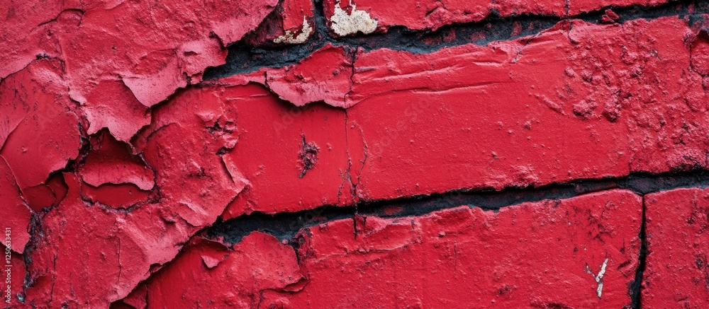 Poster red brick wall texture with peeling paint detailed close-up background for design and architectural 