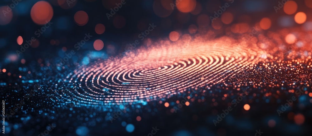 Aufkleber Futuristic Fingerprint Scanning Concept with Digital Particles and Blank Space for Custom Text Display