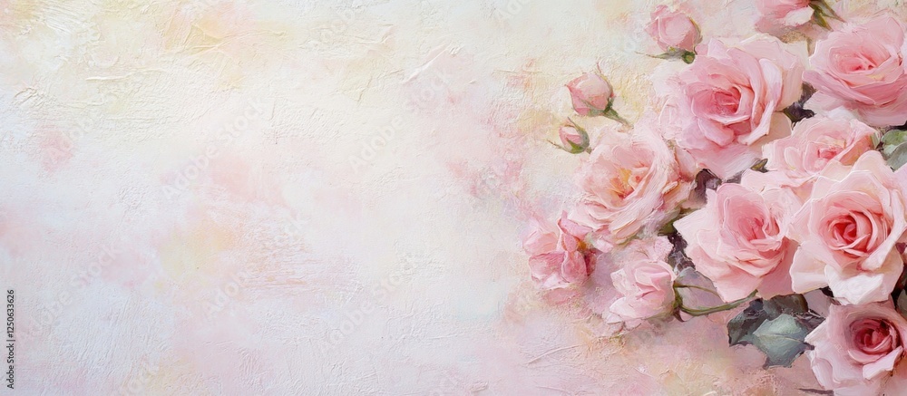 Poster romantic background featuring a bouquet of pink roses with soft pastel colors and ample copy space f