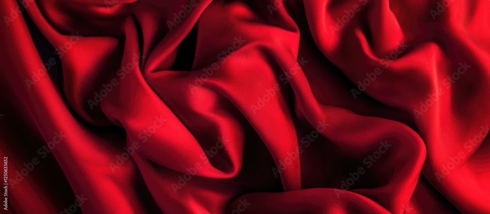 Poster rich red satin fabric with soft drapes and elegant folds creating a luxurious texture and backdrop f