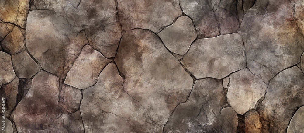 Aufkleber Textured rock wall with natural stone patterns and earthy tones ideal for backgrounds in design and architecture projects.