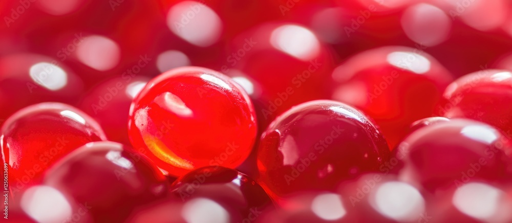 Poster red bokeh abstract background featuring glossy candy balls with defocused lights creating a vibrant 