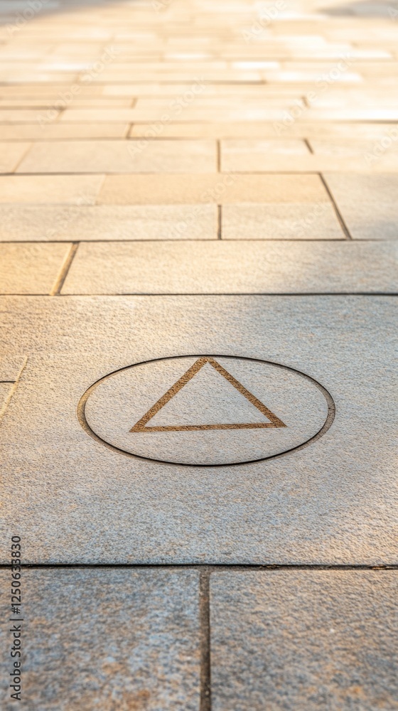 Aufkleber geometric street design triangle encased in circle on cobbled surface - urban aesthetics for city pl