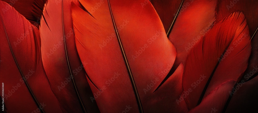 Poster red duck feathers close-up on a black background highlighting texture and color contrast for nature 