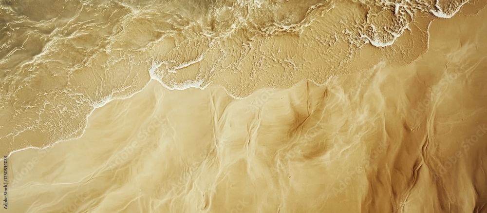Aufkleber aerial view of golden sandy beach with gentle waves creating a tranquil coastal landscape texture