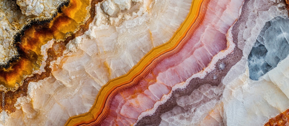 Poster Natural agate stone texture with vibrant layers and unique patterns perfect for wallpapers and design applications.