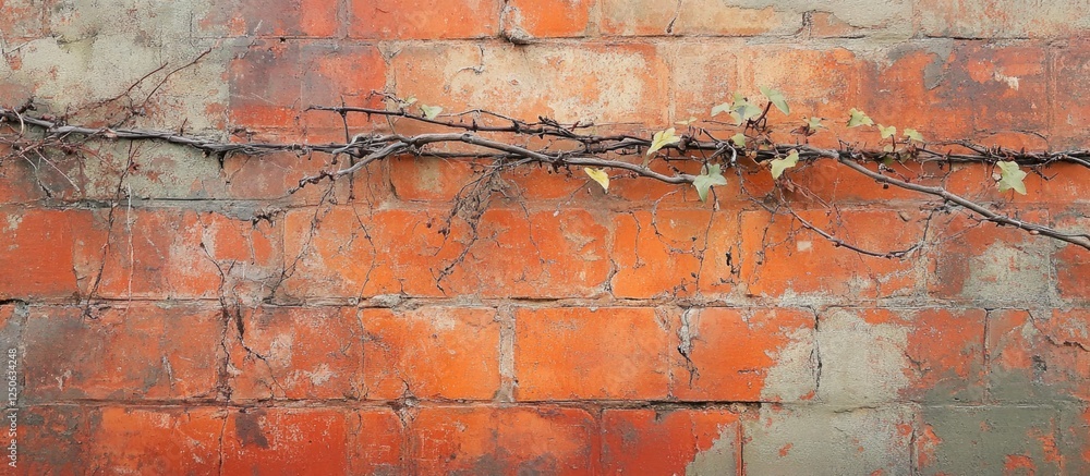 Aufkleber textured red brick wall with creeping vines ideal for use as a rustic background in design and photo