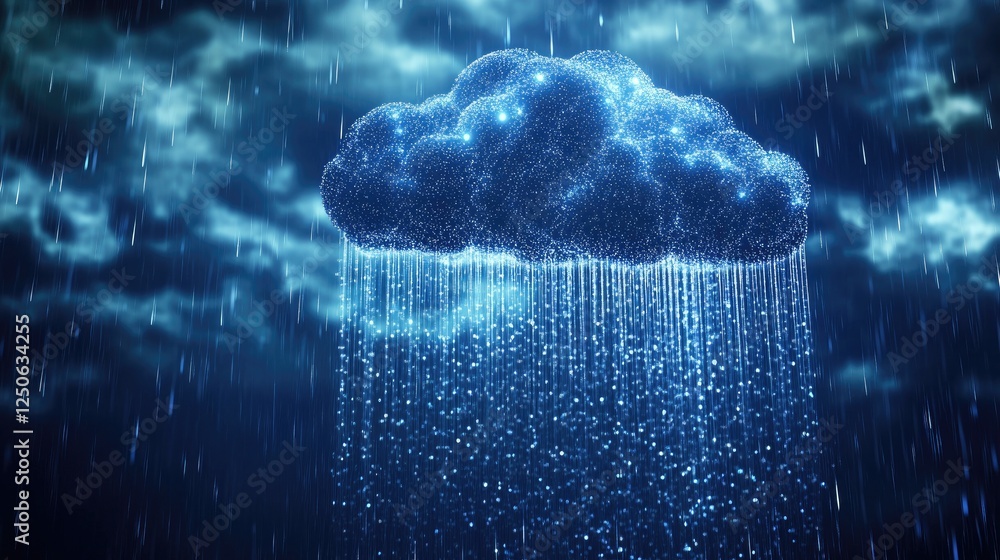 Poster a concept image of an ai neural network calculating accurate weather predictions in cyberspace.