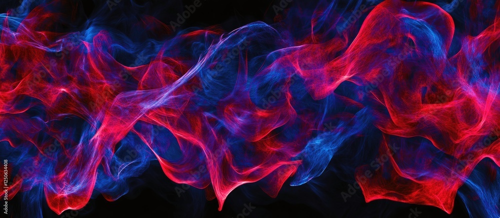 Poster dynamic swirling red and blue flame patterns on a deep black background creating an eye-catching abs