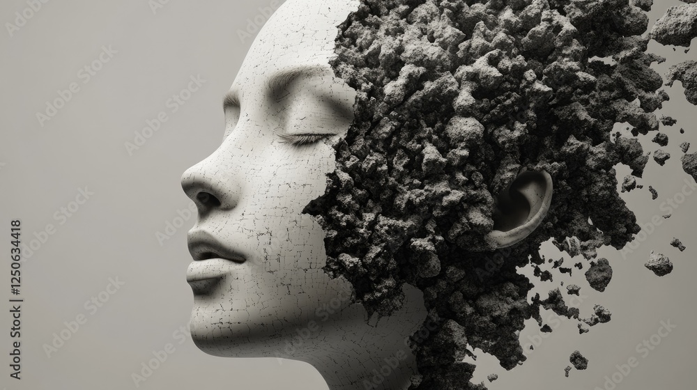 Aufkleber a conceptual art piece showing a human face transitioning into a robotic ai entity.