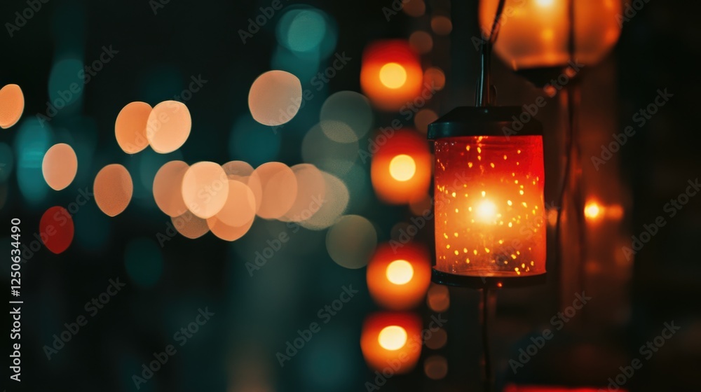 Aufkleber colorful glowing lanterns create a warm ambiance in a blurred nighttime setting with bokeh effects a