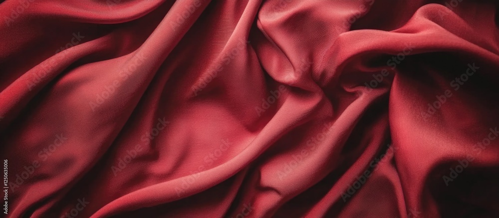 Poster rich red fabric texture with flowing waves for elegant backgrounds or textile design concepts.