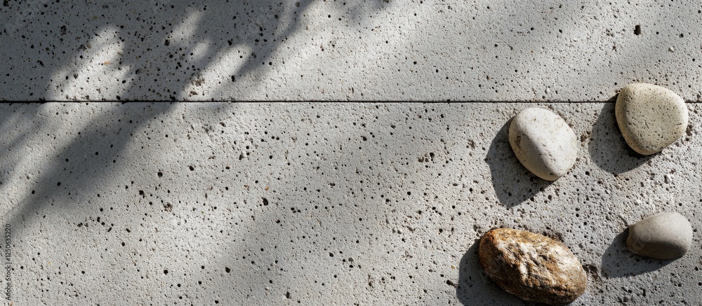 Poster rocks embedded in a textured cement sidewalk showcasing nature's interaction with urban surfaces.