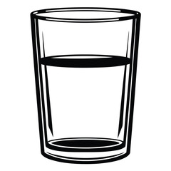 A clean, high-quality line-art illustration of a transparent glass filled with water, 
