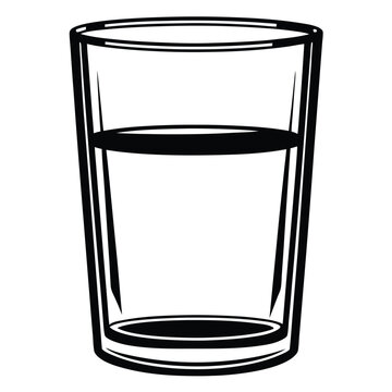 A clean, high-quality line-art illustration of a transparent glass filled with water, 