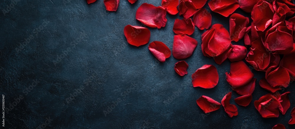 Aufkleber Red Rose Petals on Dark Surface with Blank Space for Custom Text or Design Elements