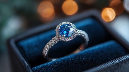 Stunning Blue Sapphire Engagement Ring in Velvet Box