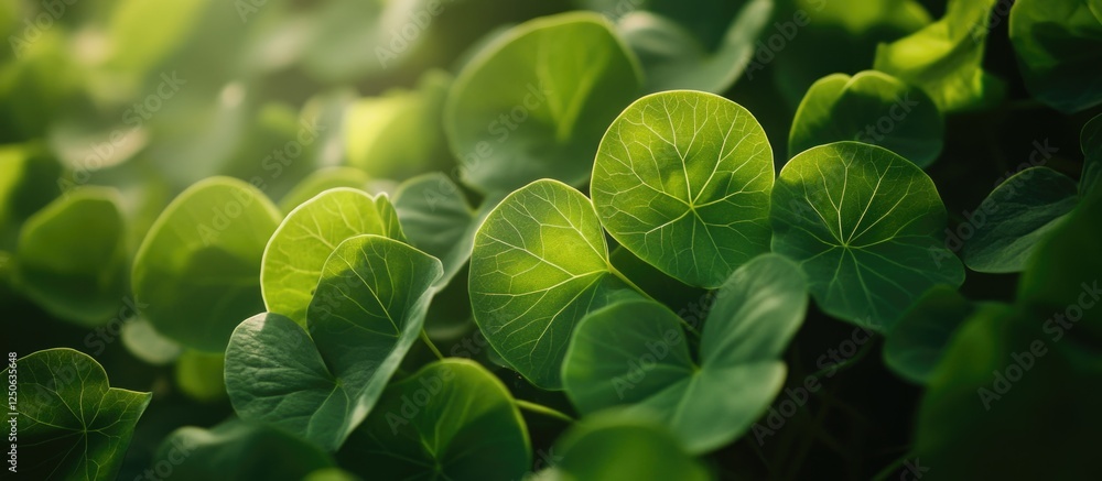 Poster vibrant sea grape leaves creating a lush green background with soft light interplay and rich texture