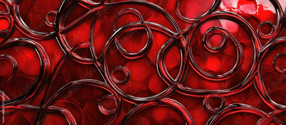 Poster elegant abstract red glass pattern with swirling designs enhancing texture and depth for artistic an