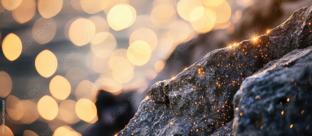 Aufkleber Sparkling rock edge with shimmering reflections from water creating a breathtaking natural scene in soft focus.