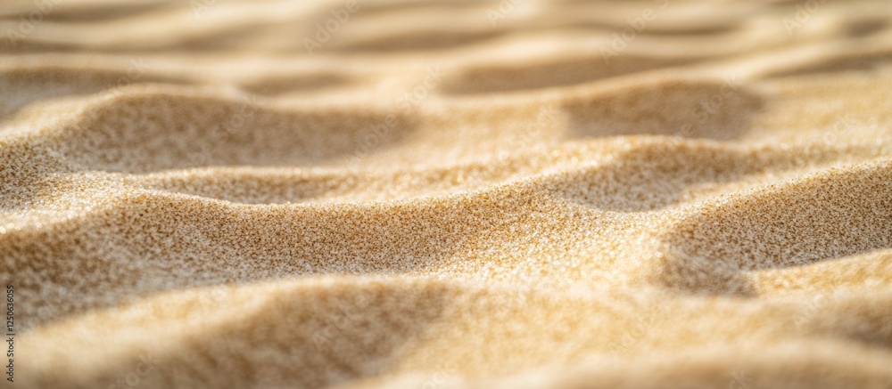 Poster morning light illuminating fine sand texture on a beach, creating natural patterns and warm tones in