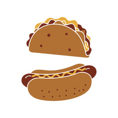 delicious hotdog fast food icon set flat design illustrations