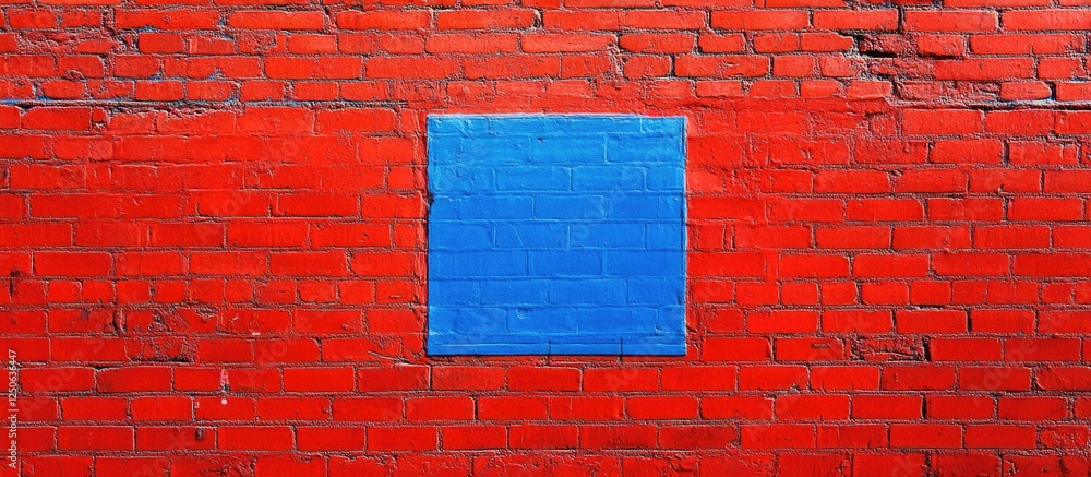 Aufkleber red brick wall with blue square or rectangle on vibrant red background ideal for text placement and 