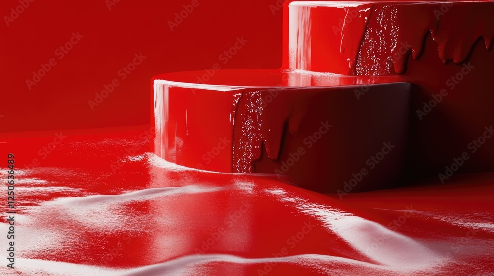 Poster Artistic Display of Glossy Red Surfaces with Dramatic Lighting and Texture in a Minimalist Setting