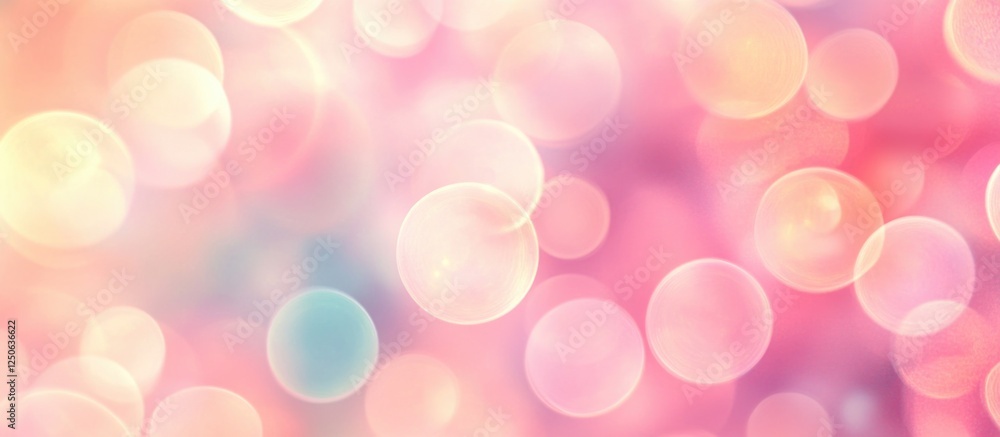 Poster soft pastel bokeh background with ethereal red and pink bubbles creating a dreamy, abstract texture 