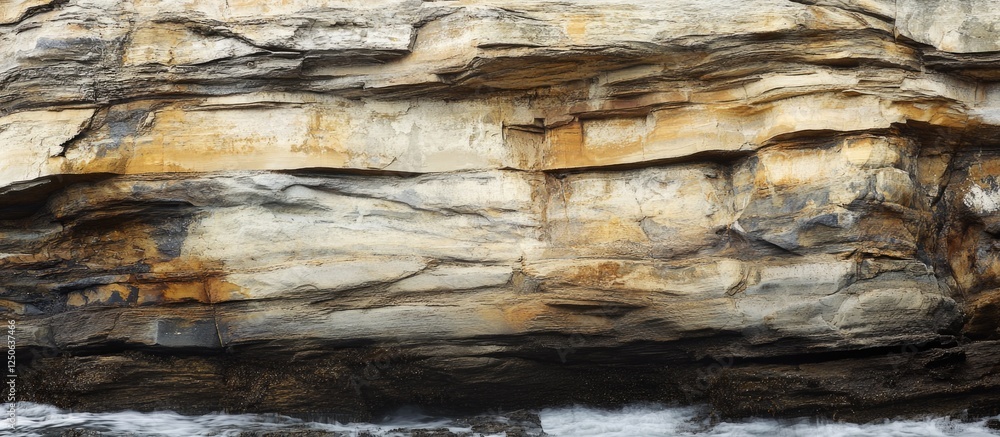 Aufkleber coastal rock formation showcasing natural textures and layered patterns against a marine backdrop hi