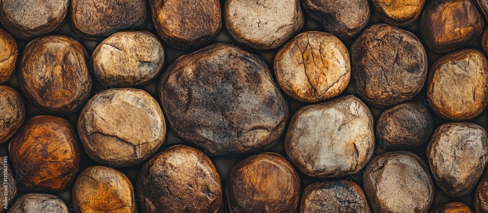 Poster natural river stone wall texture featuring round stones arranged in a seamless pattern showcasing ea