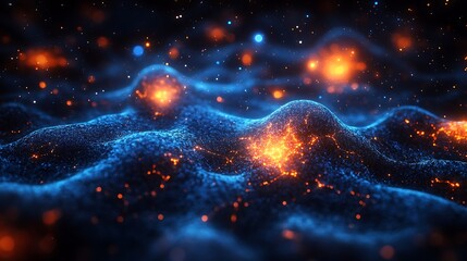 Obraz premium Abstract neural network visualization with bright electric blue nodes and lines