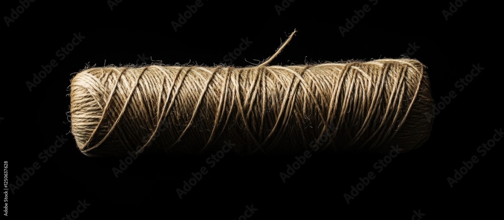 Aufkleber natural twine roll isolated on a dark background for craft and diy projects