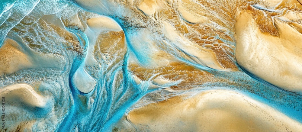 Poster aerial view of stunning sea sand texture showcasing vibrant patterns and colors in an abstract lands