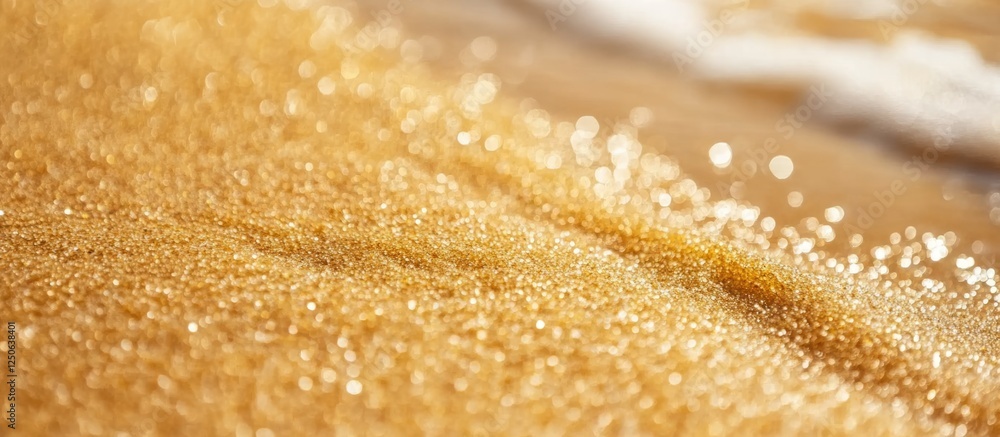 Aufkleber Golden beach sand texture with water splashes creating a shimmering backdrop for coastal photography and design projects