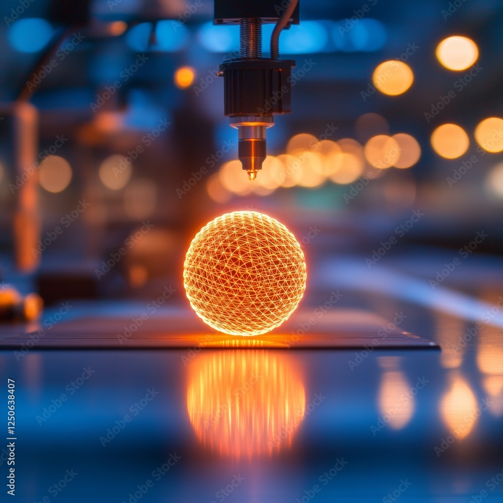 Aufkleber Digital Fabrication Aesthetic Illuminated Sphere on Sleek Workbench - Advanced Prototyping Tech for Modern Makerspaces and Innovation-Driven Manufacturing Solutions