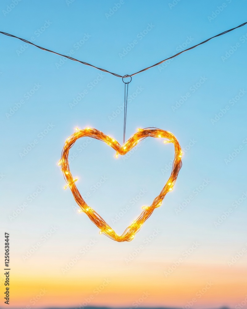 Poster luminous modern decor heart-shaped string lights in bokeh evening settings - romantic lifestyle imag