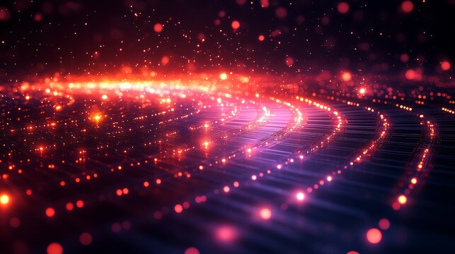 Data cloud computing with glowing geometric patterns and network cables