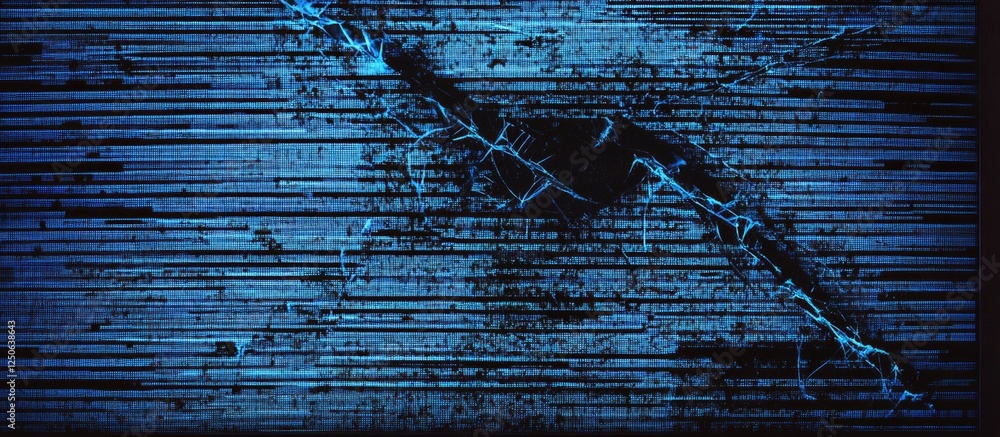 Aufkleber Blue static noise pattern with screen damage visual featuring vertical lines and pixel distortion in a digital display error.