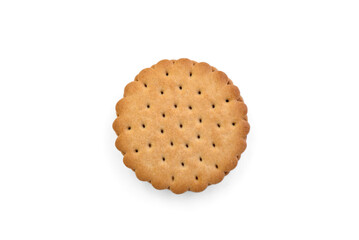 Sandwich cookie with chocolate cream and hazelnuts isolated on white background.